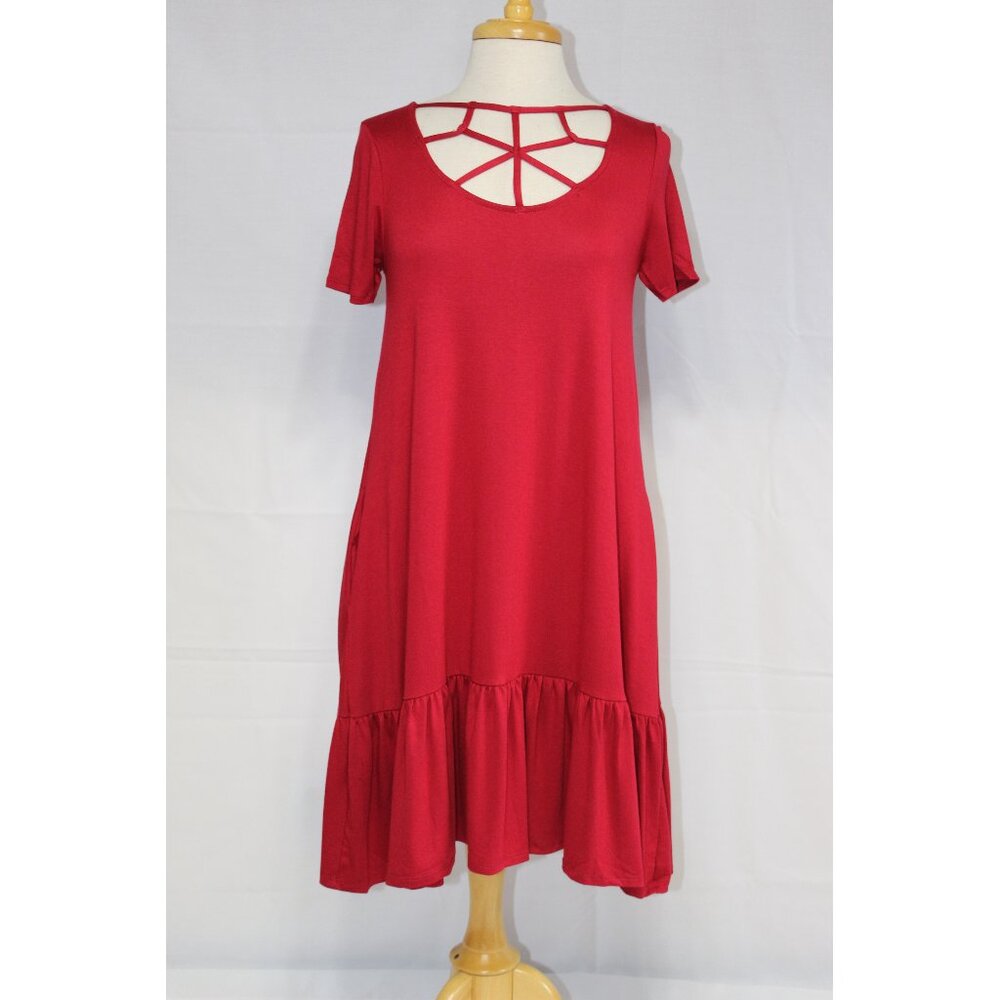 Zenana Casual Dress-Knee Length-#7041-Sizes S to XL-SCARLET RED-NEW